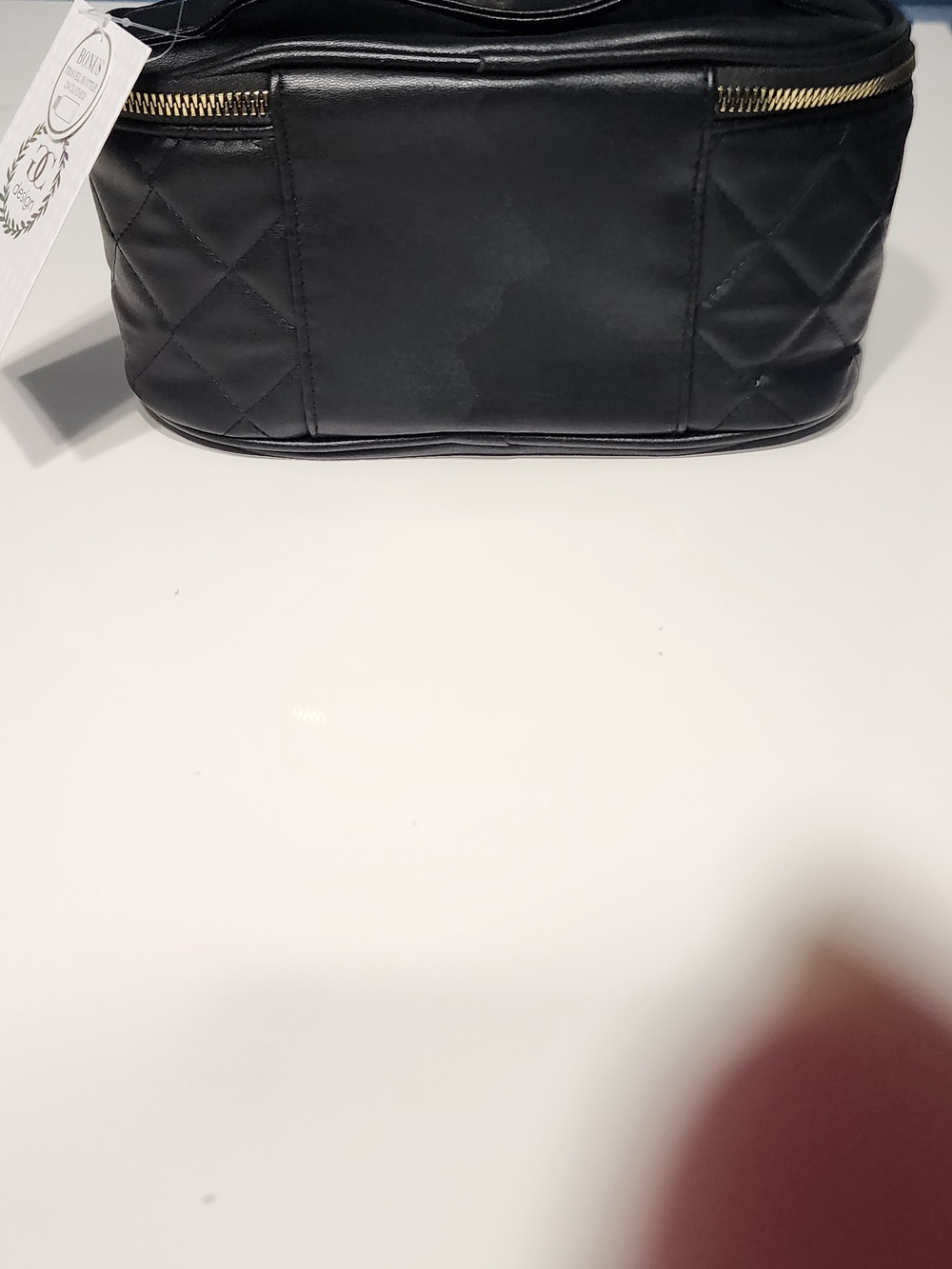 Quilted Black Leatherette Vanity Case with Gold Hardware - Picture 6 of 12